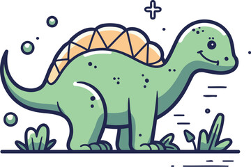 Cute dinosaur in flat line style. Vector illustration for your design