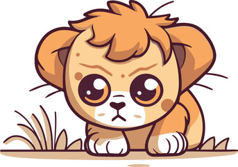 Cute little lion cartoon character. Vector illustration isolated on white background.