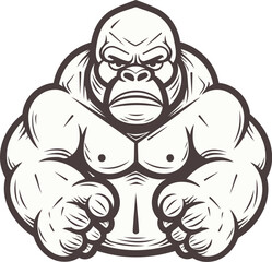 Obraz premium Gorilla with folded arms isolated on white background. Vector illustration.