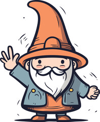 Cartoon wizard. Vector illustration of a wizard with a hat.