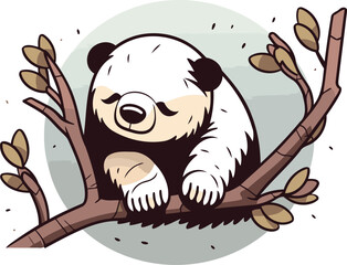 Cute panda bear sitting on tree branch. Vector illustration.