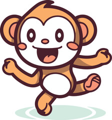 Obraz premium Monkey running cartoon character vector illustration isolated on a white background.