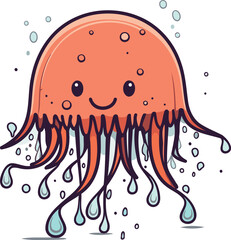Cute jellyfish. Vector illustration. Isolated on white background.