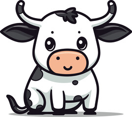 Cute Cow Cartoon Vector Illustration. Cute Farm Animal Character