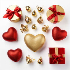 Boxes with Christmas gifts. Colorful boxed gifts with heart motif for Christmas isolated on white background.