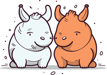 Obraz na płótnie Canvas Cute cartoon rhinoceros and rhinoceros. Vector illustration.