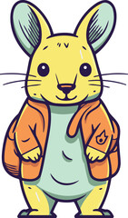 Cute cartoon mouse in orange raincoat. Vector illustration for children.