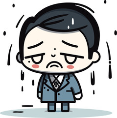 Sad businessman cartoon character. Vector illustration. Isolated on white background.