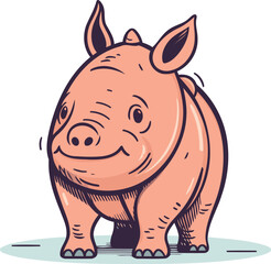 Cute cartoon rhinoceros isolated on white background. Vector illustration.