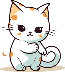 Cute cartoon cat sitting and looking at camera. Vector illustration.