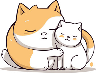 Cute cat and cat. Vector illustration of a cat and cat.