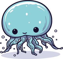 Illustration of a cute cartoon jellyfish. Vector illustration on white background.