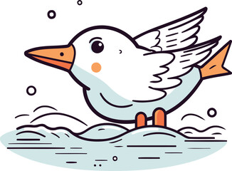 Cute cartoon seagull on the water. Vector illustration.
