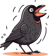 Cute cartoon black crow isolated on white background. Vector illustration.