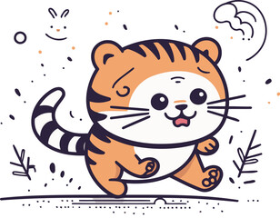 Cute cartoon tiger. Vector illustration isolated on a white background.