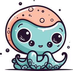 Cute cartoon octopus. Vector illustration of a cute octopus.