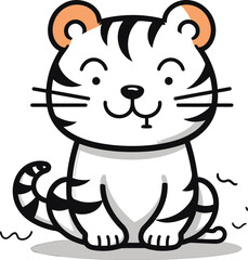 Cute cartoon tiger isolated on a white background. Vector illustration.