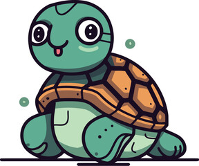 Cute cartoon turtle character. Vector illustration of a cute turtle.