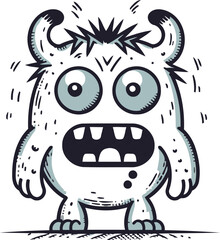 Funny cartoon monster. Vector illustration. Black and white colors.