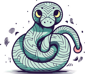 Cute cartoon snake. Vector illustration of a snake. Hand drawn snake.