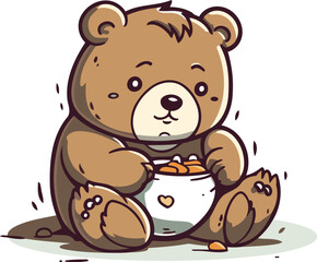 Obraz na płótnie Canvas Teddy bear with a bowl of cereals. Vector illustration.