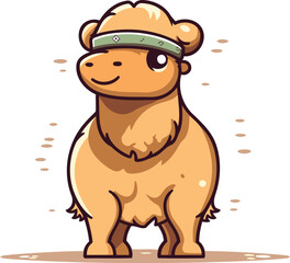 Cute camel with a bandage on his head. Vector illustration.