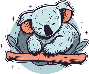 Cute koala sitting on a log. Vector illustration in cartoon style.