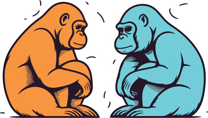 Gorilla and monkey cartoon vector illustration. Wild life animal. - obrazy, fototapety, plakaty