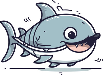 Cute cartoon shark. Vector illustration isolated on a white background.