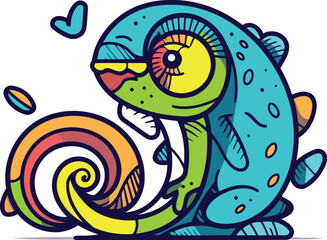 Cute cartoon chameleon. Vector illustration. Coloring page.