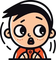 Cute little boy with sad face. Vector illustration in cartoon style.