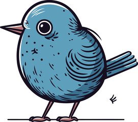 Blue bird isolated on white background. Vector illustration in cartoon style.