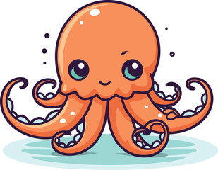 Cute cartoon octopus. Vector illustration. Isolated on white background.