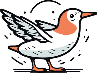 Flying seagull. Vector illustration in doodle style.