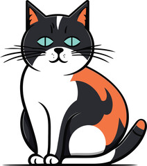 Cute cartoon cat sitting isolated on white background. Vector illustration.