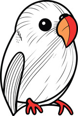 Illustration of a cute cartoon parrot on a white background.