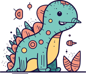 Cute cartoon dinosaur. Vector illustration in doodle style.