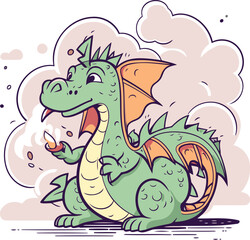 Cartoon dragon in the clouds. Vector illustration for your design.