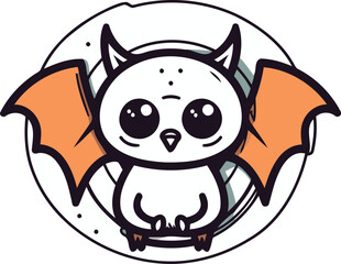 Cute owl with bat wings. Vector illustration isolated on white background.