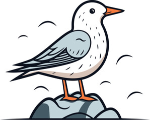 Seagull standing on a rock. Vector illustration in cartoon style.