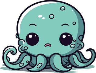 Cute cartoon octopus. Vector illustration isolated on white background.