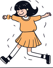 Happy little girl jumping and running. Vector illustration in cartoon style.