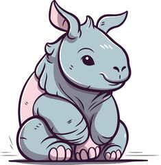 Cute cartoon rhinoceros isolated on white background. Vector illustration.