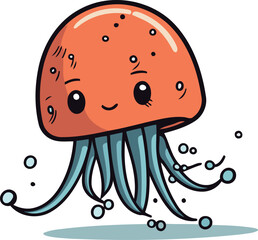 Cute cartoon jellyfish. Vector illustration on a white background.