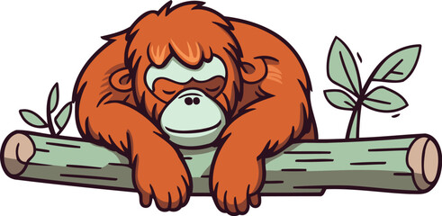 Cartoon orangutan sitting on a branch. Vector illustration. © Ehtisham