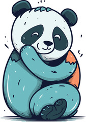 Cute cartoon panda sitting on the ground. Vector illustration.