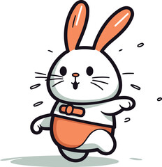 Rabbit running with an egg. Vector illustration in cartoon style.