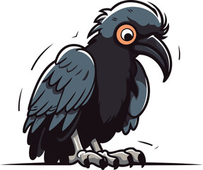Black crow isolated on white background. Vector illustration. EPS 10.
