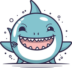 Cute cartoon shark. Vector illustration of a funny cartoon shark.