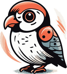 Illustration of a cute cartoon parrot with big eyes. Vector illustration.